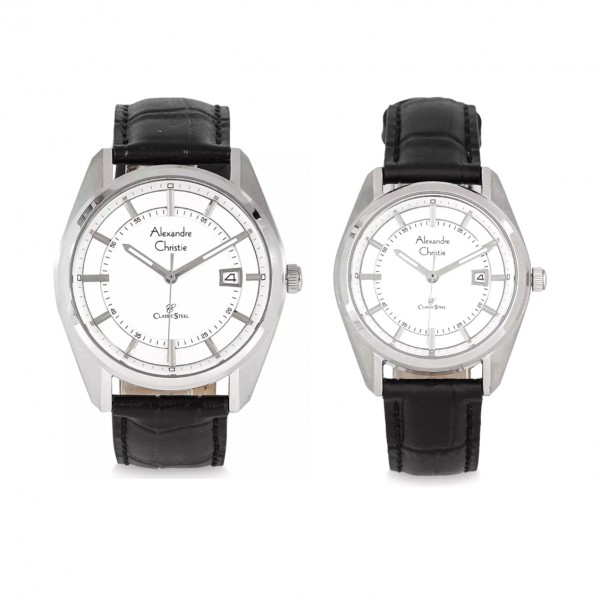 Alexandre Christie AC 8695 Silver White Leather Couple